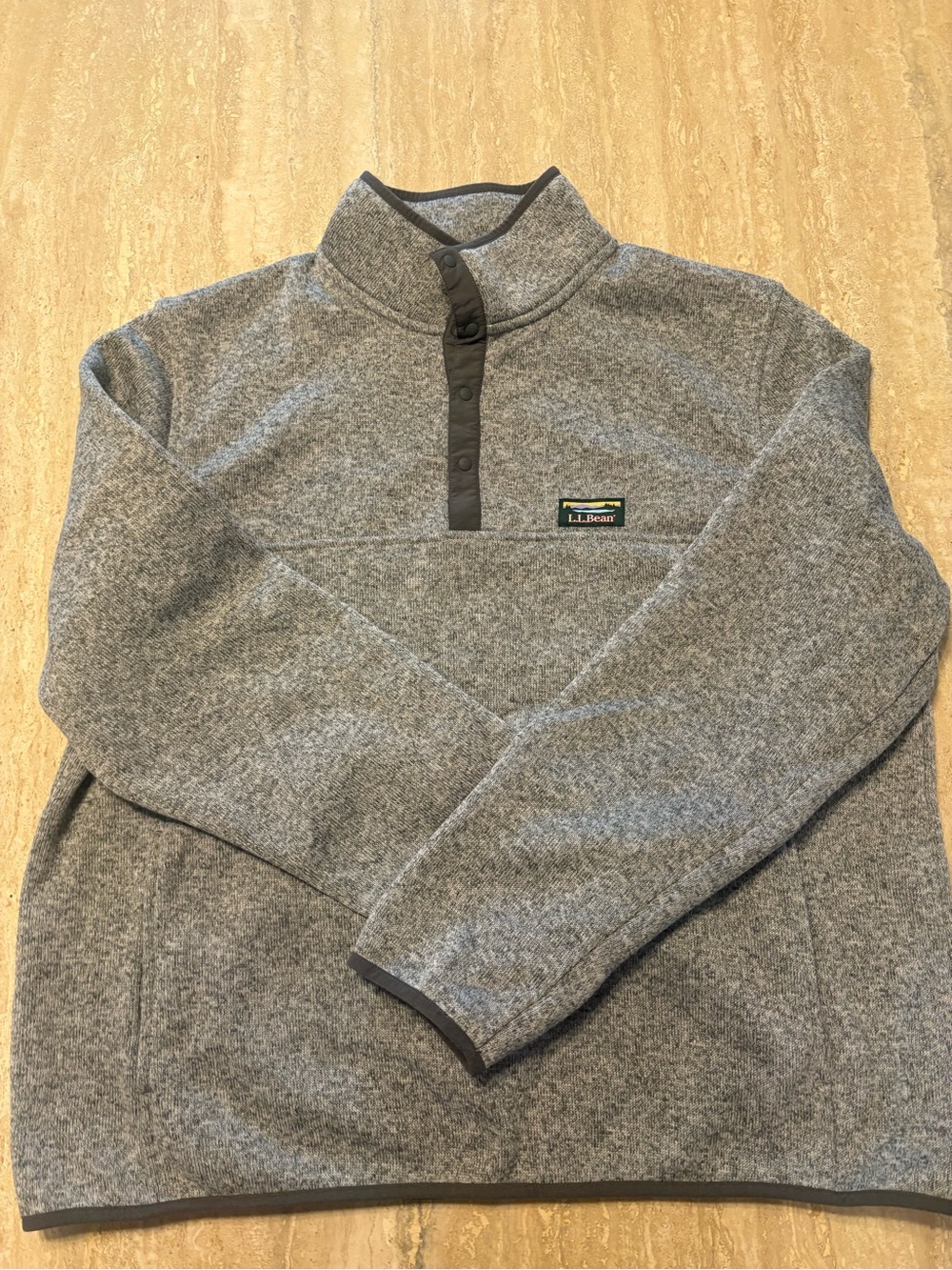 LL Bean Mens XL Sweater Fleece Snap Pullover Heathered Gray Jacket Sweater
